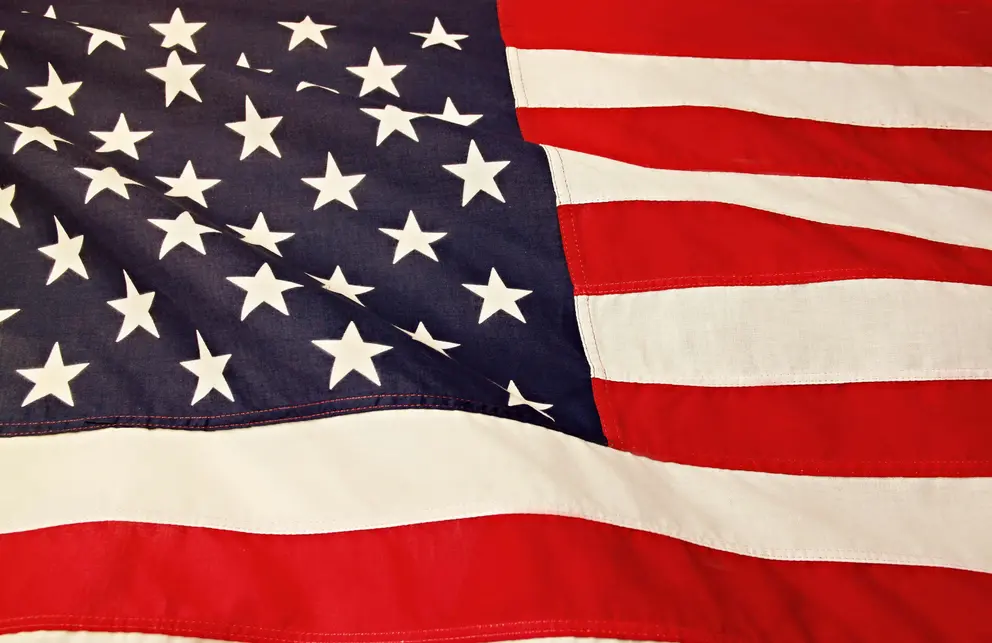 Close-up of American flag stars and stripes