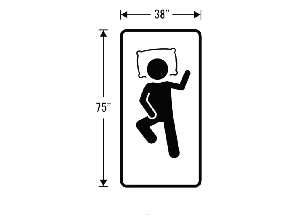 Twin bed dimensions with person sleeping