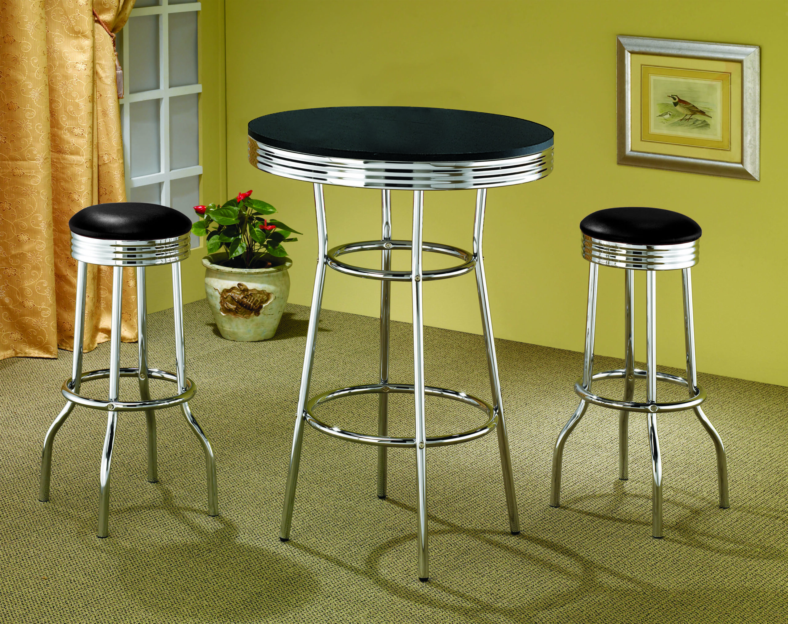 Retro 3-piece Round 1950s Bistro Pub Bar Table Set Black