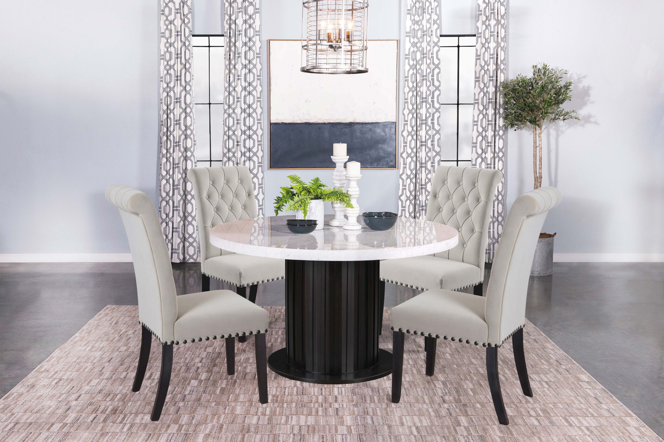 847ade2778d20477e7019de98a91293f Sherry 5-piece Round Marble Top Dining Table Set Sand - Image 1