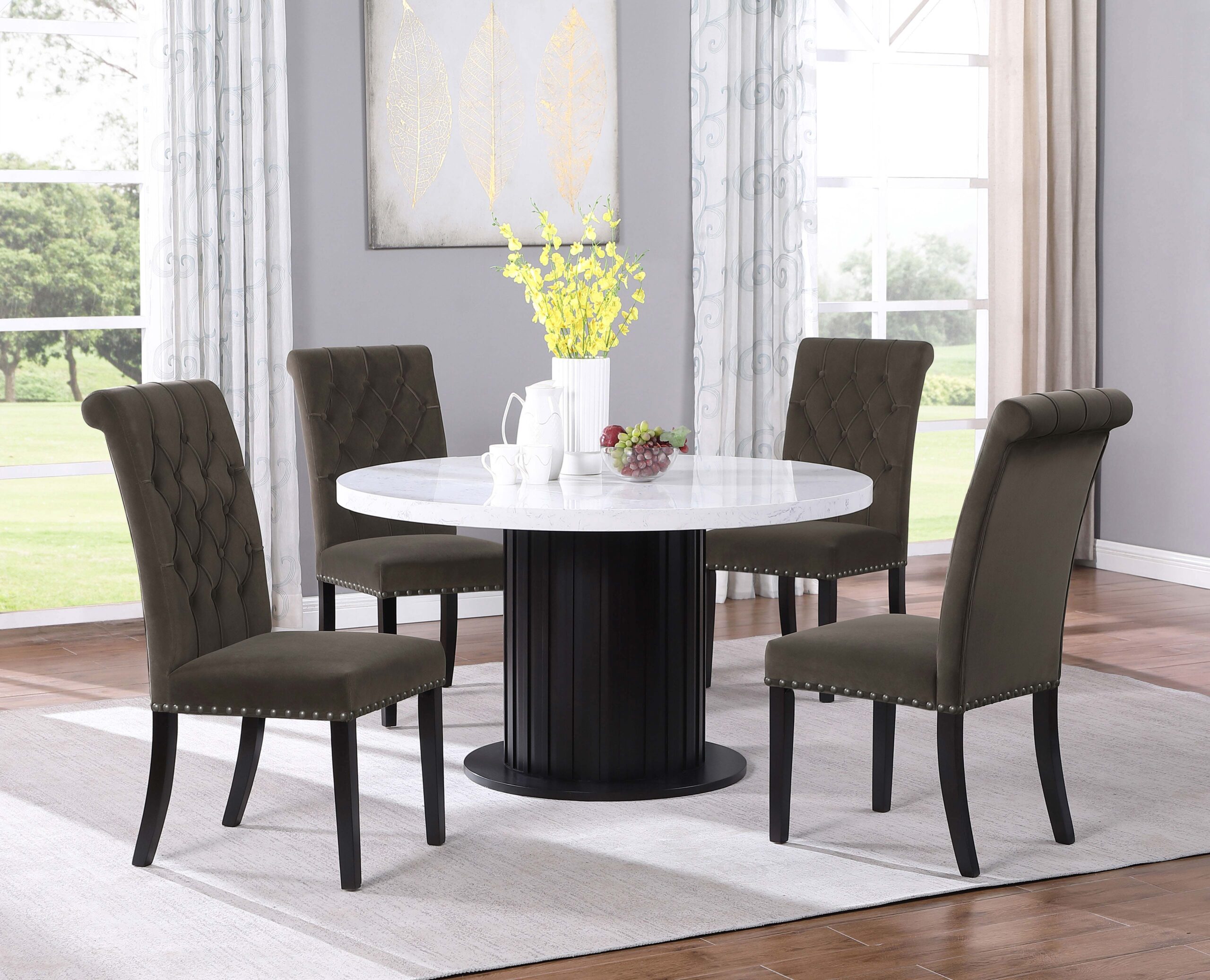 967f9fba78321f593390469ed0938b87 Sherry 5-piece Round Marble Top Dining Table Set Brown - Image 1