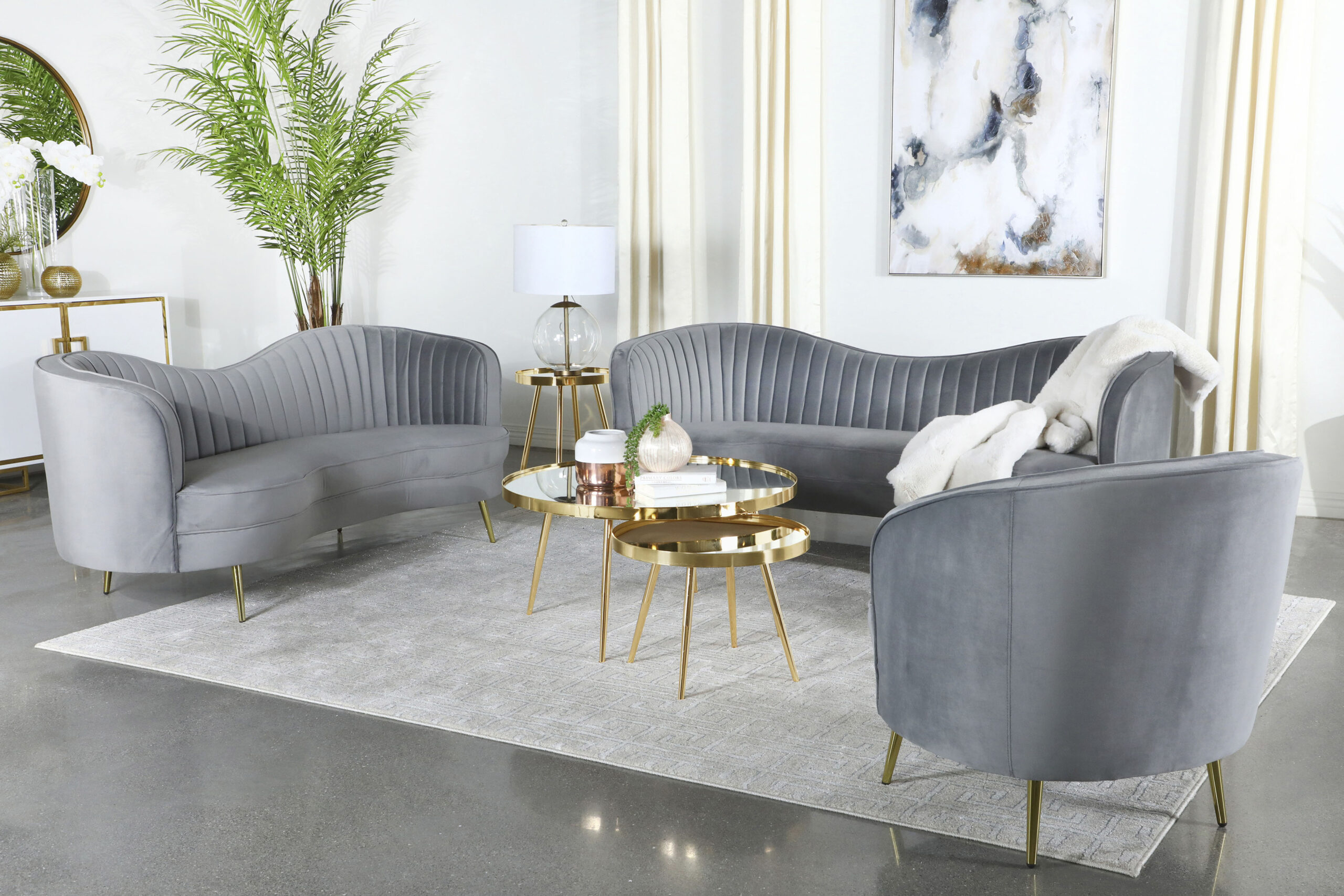 b1dc1e732ed573cd11143dd9b5943de4 Sophia 3-piece Upholstered Channel Tufted Sofa Set Grey - Image 1