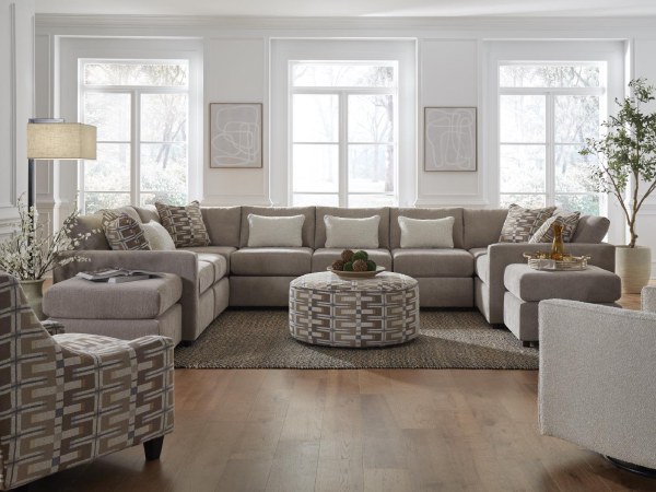 Modern living room with gray sectional sofa