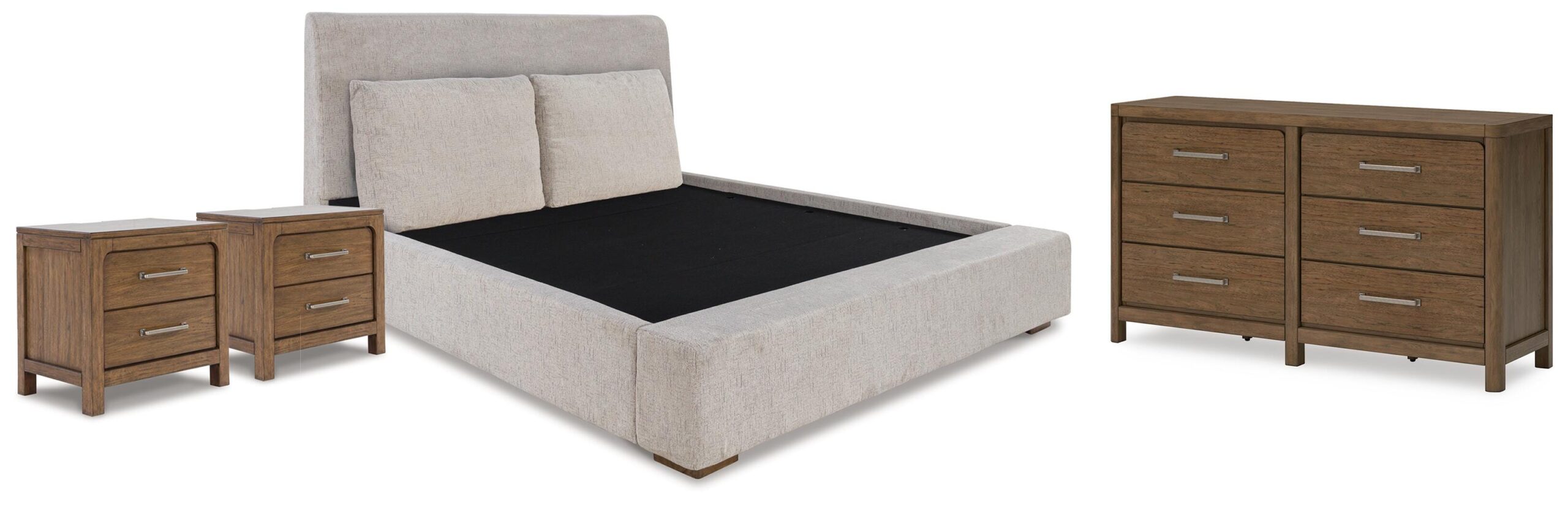 0f17aa8fb2c8aae700c4520fd016de04 Cabalynn King Upholstered Bed, Dresser and 2 Nightstands - Image 1