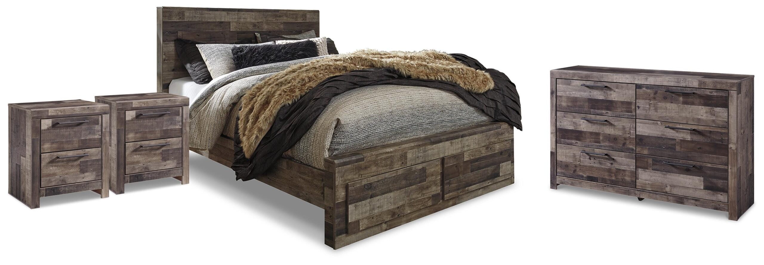 3fbc60c016a5bbba006254b0e8c1984a Derekson Queen Panel Storage Bed, Dresser and 2 Nightstands - Image 1