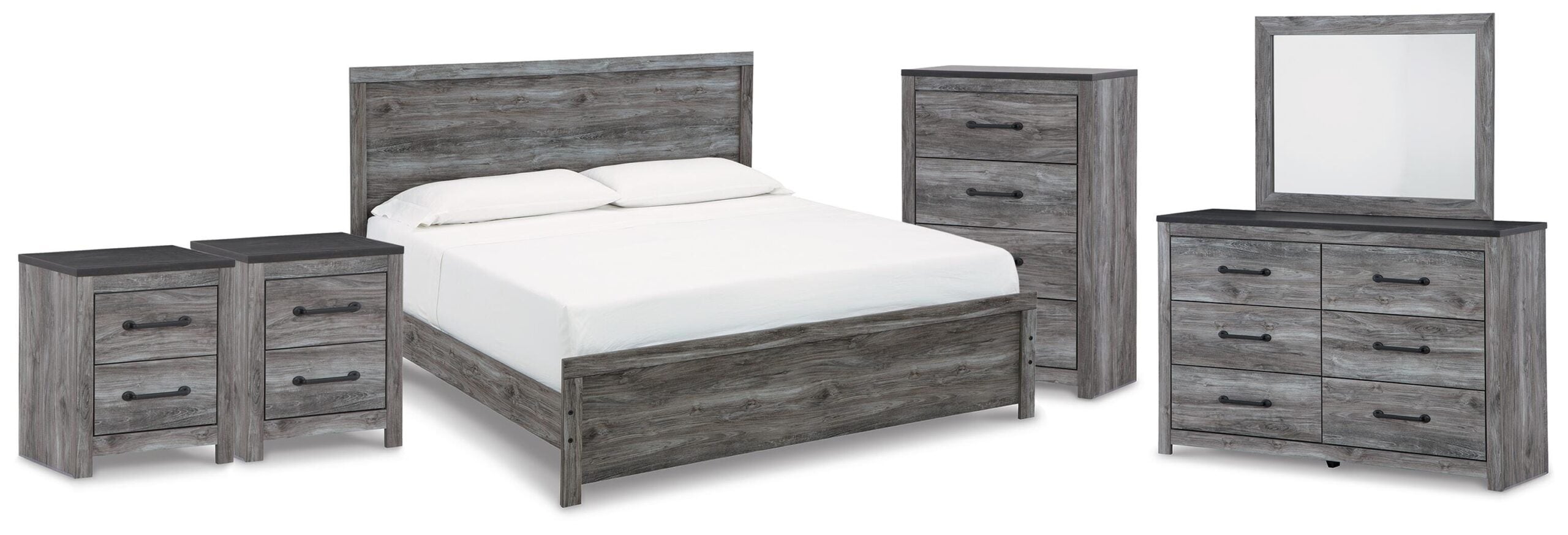 816bb87b3a0dd2df007e4e5631bbe2b7 Bronyan King Panel Bed, Dresser, Mirror, Chest and 2 Nightstands - Image 1