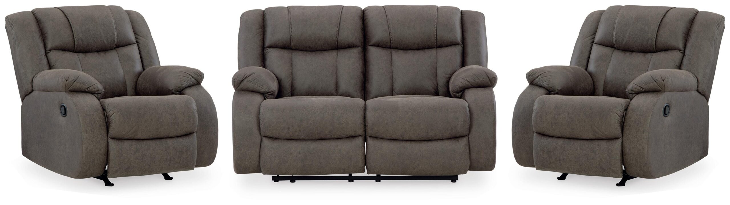 a1e3a3ec384f00e940786deb44afcc22 First Base Reclining Loveseat and 2 Recliners - Image 1