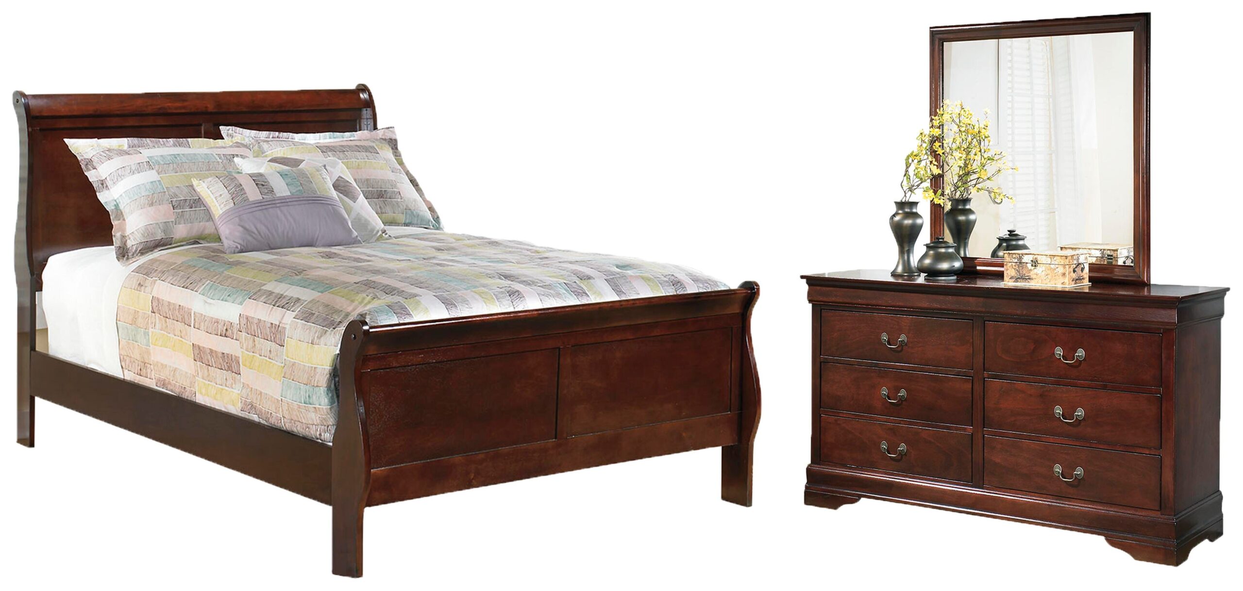 ed6ff0310db1a549983edfde072d7e14 Alisdair Full Sleigh Bed, Dresser and Mirror - Image 1