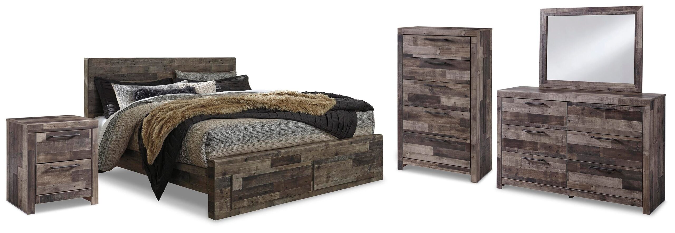 fd2c5017f405662ba1e9be1c300e1f49 Derekson King Panel Storage Bed, Dresser, Mirror, Chest and Nightstand - Image 1